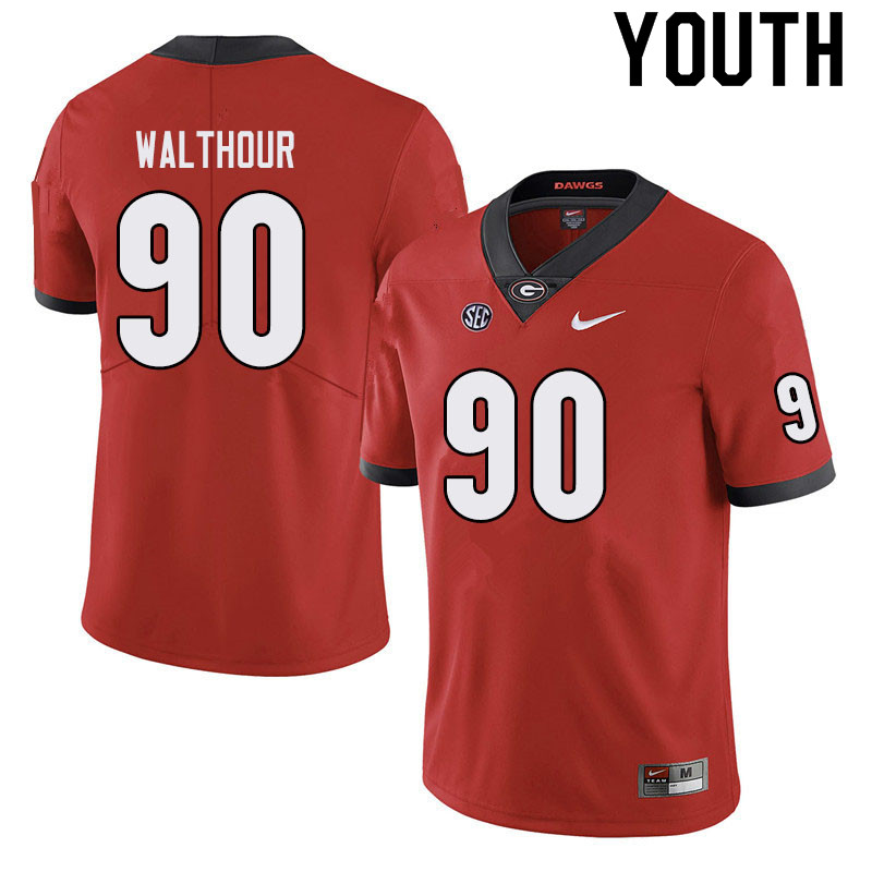 Youth #90 Tramel Walthour Georgia Bulldogs College Football Jerseys Sale-Black - Click Image to Close
